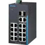 Leicht gedrehte Ansicht des EKI-2718E-2CI 18-Port Unmanaged Netzwerkswitch von Advantech
